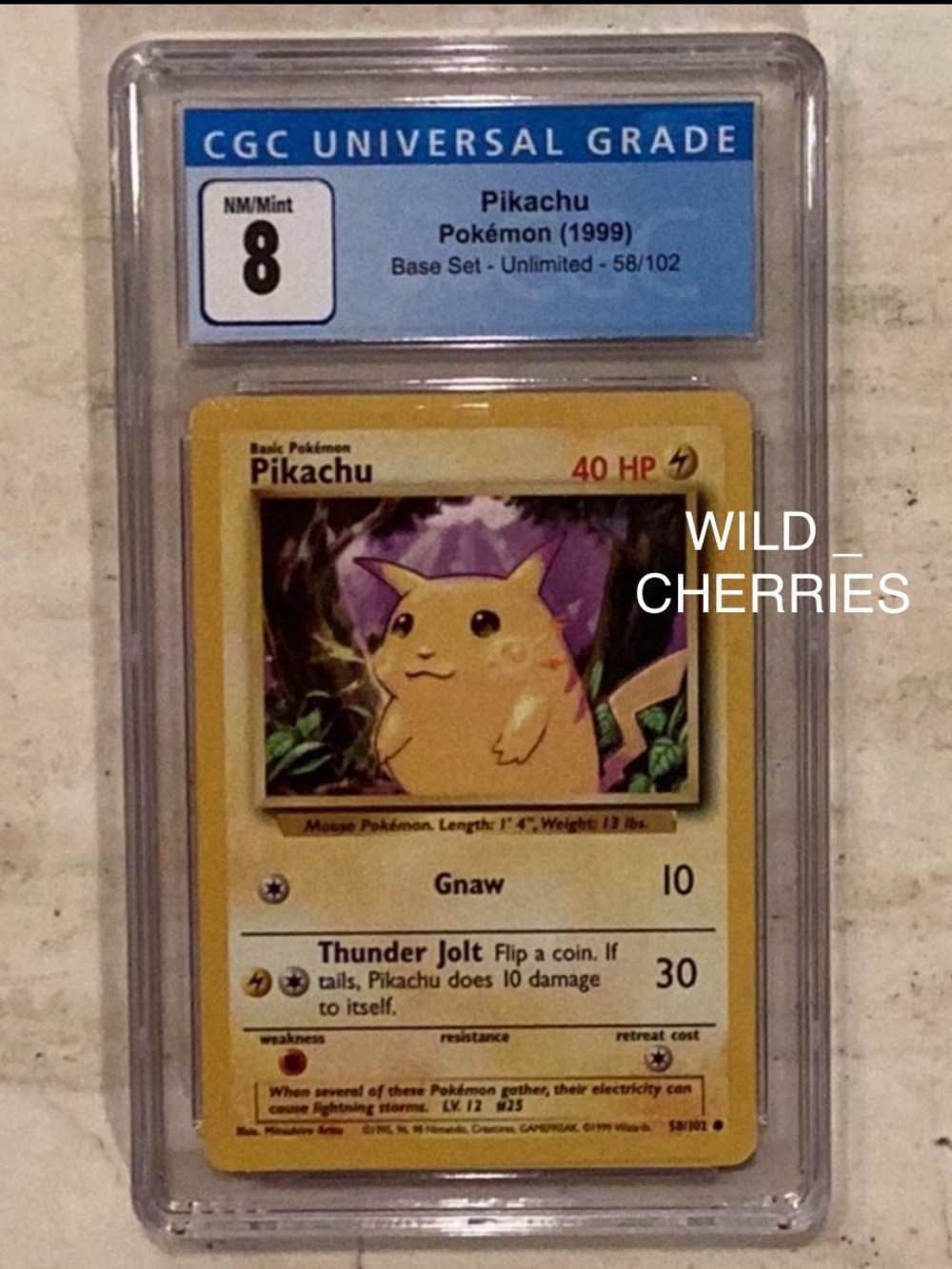 Pokemon Pikachu 1999 Base Set 58/102 Yellow Cheeks Unlimited CGC 8 TCG #58 WOTC - Picture 2 of 5